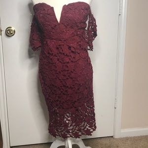 burgundy lace strapless dress